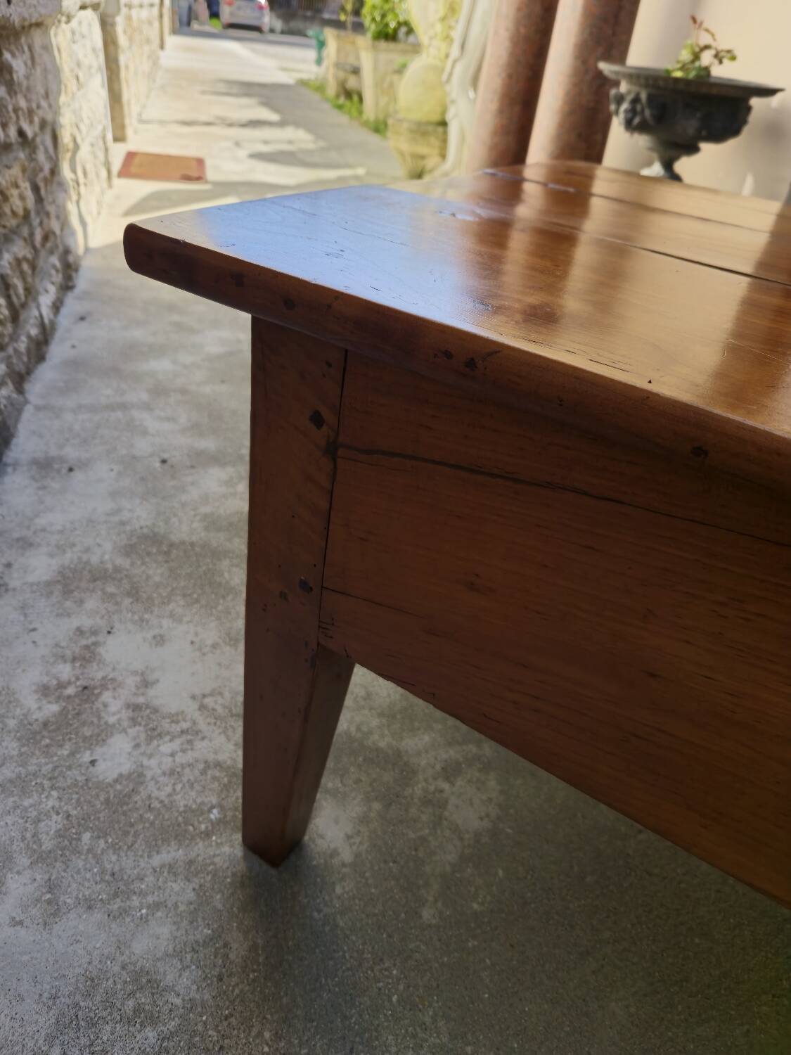 19th century solid walnut farmhouse coffee table - 2 drawers