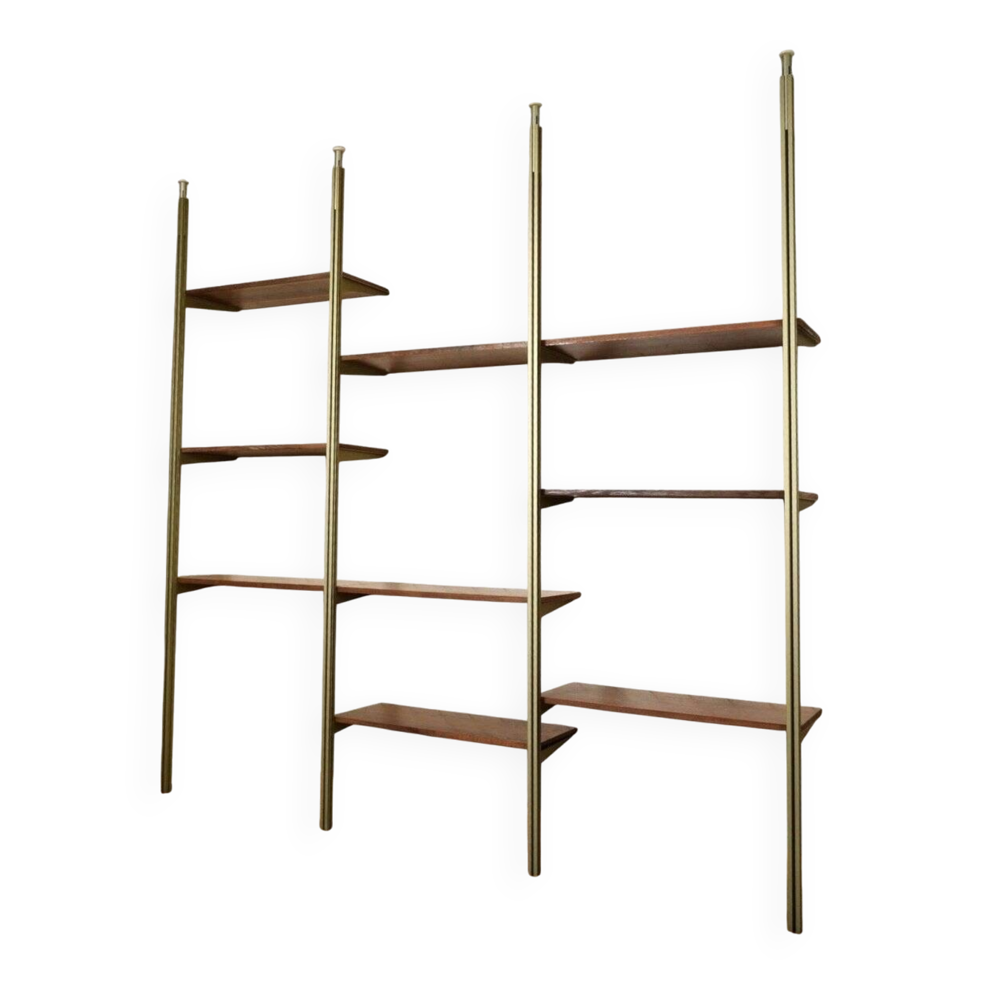 Tension pole free standing rose gold aluminum Omni wall unit by George Nelson