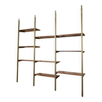 Tension pole free standing rose gold aluminum Omni wall unit by George Nelson