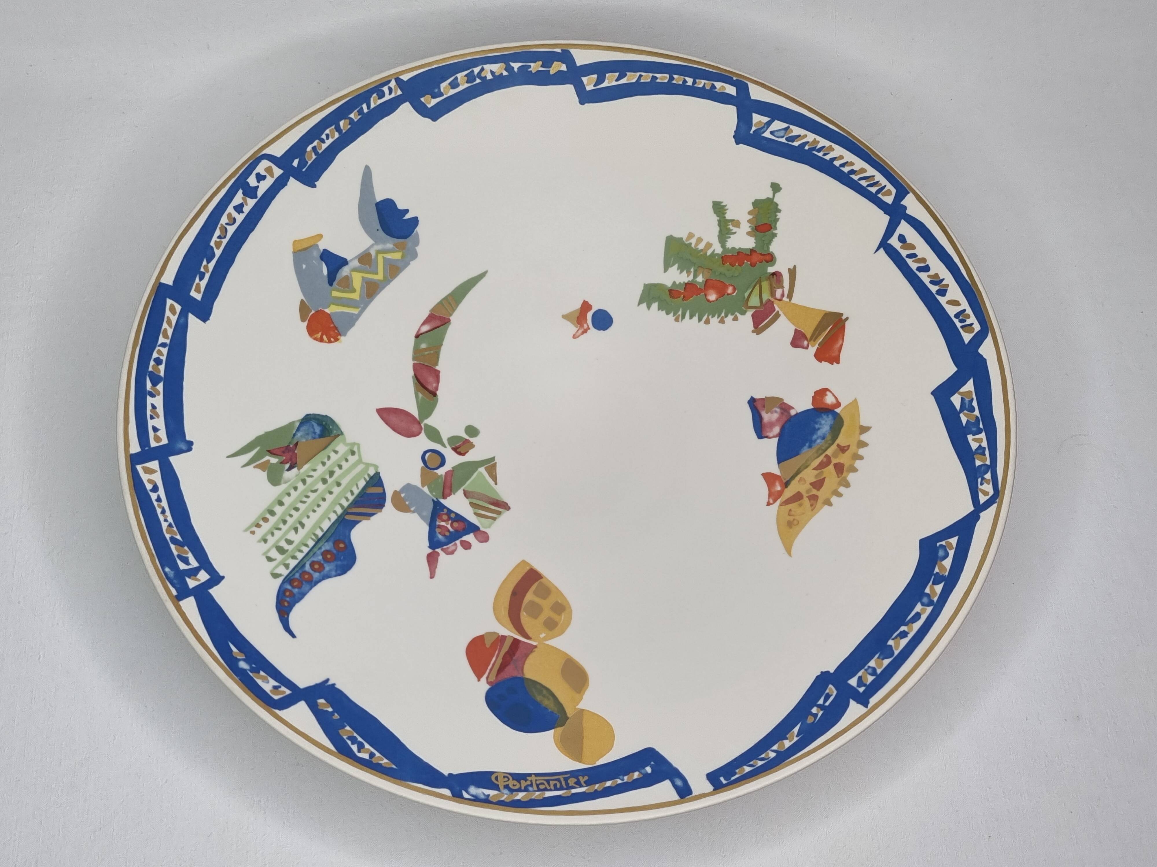 Large Rosenthal platter, 36 cm, Gilbert Portanier, abstract design, signed, 1970s