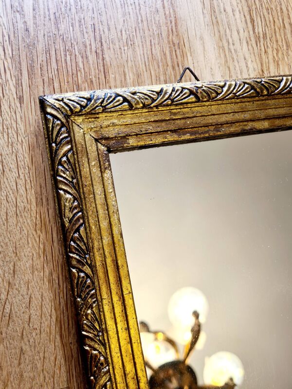 Miroir Art Déco doré à la feuille d’or – format paysage 47x37 cm