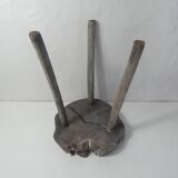 Old brutalist solid wood stool