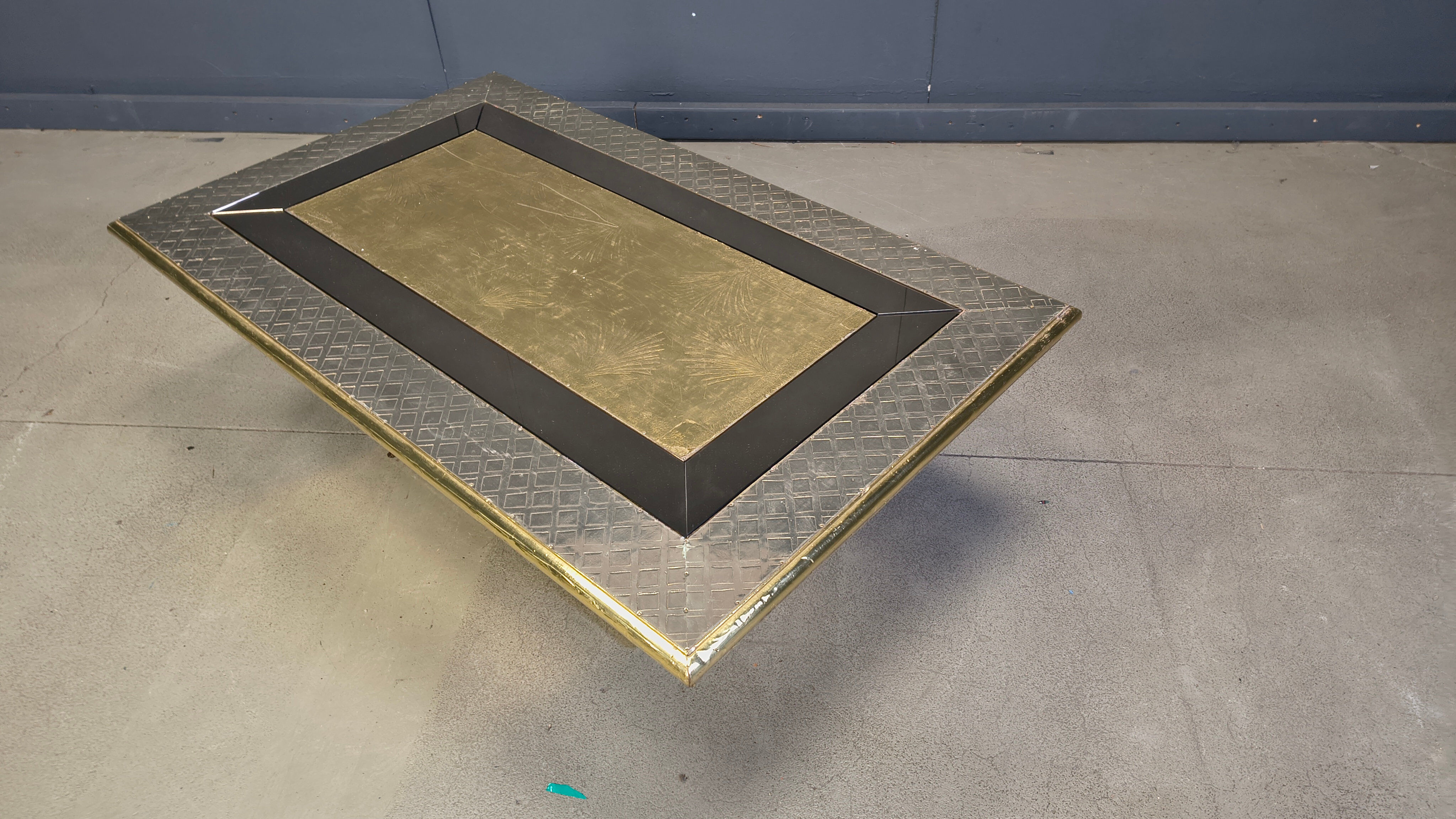 Gony Nava etched brass coffee table, 1970s
