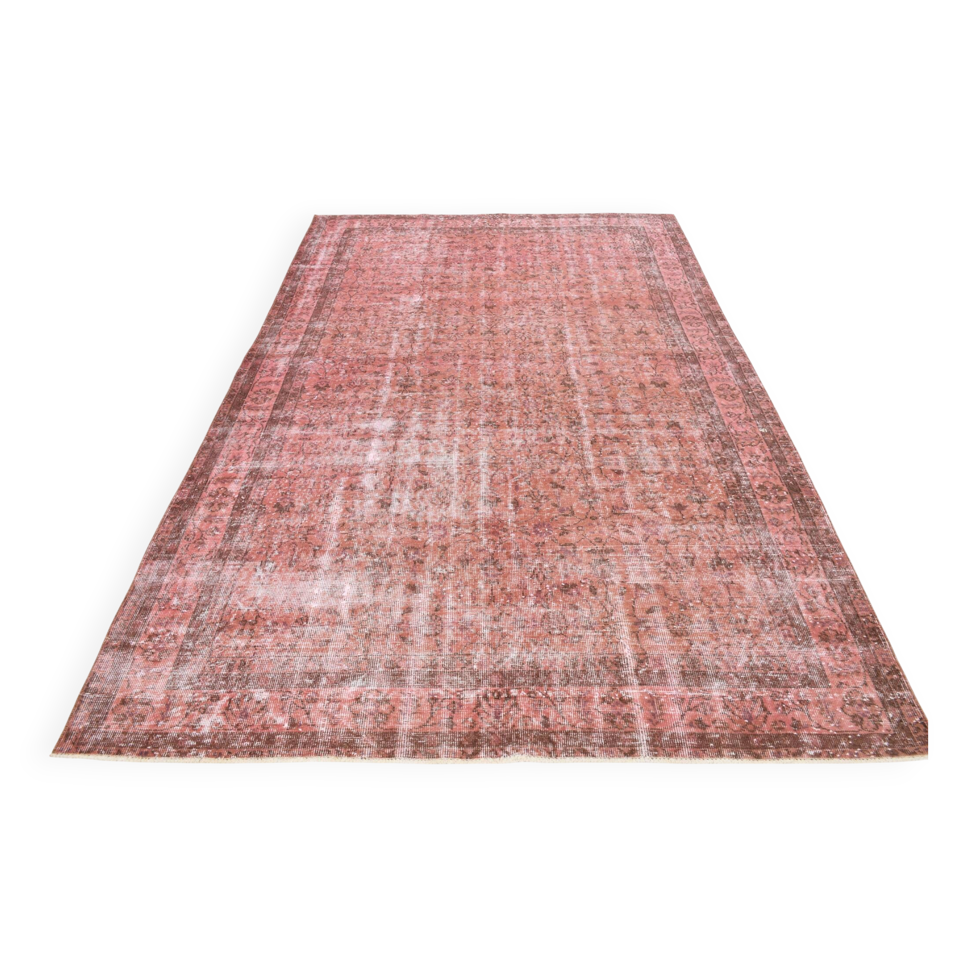 Dusty Rose Turkish Vintage Oversize Handmade Wool Carpet Rug, 198x297 Cm