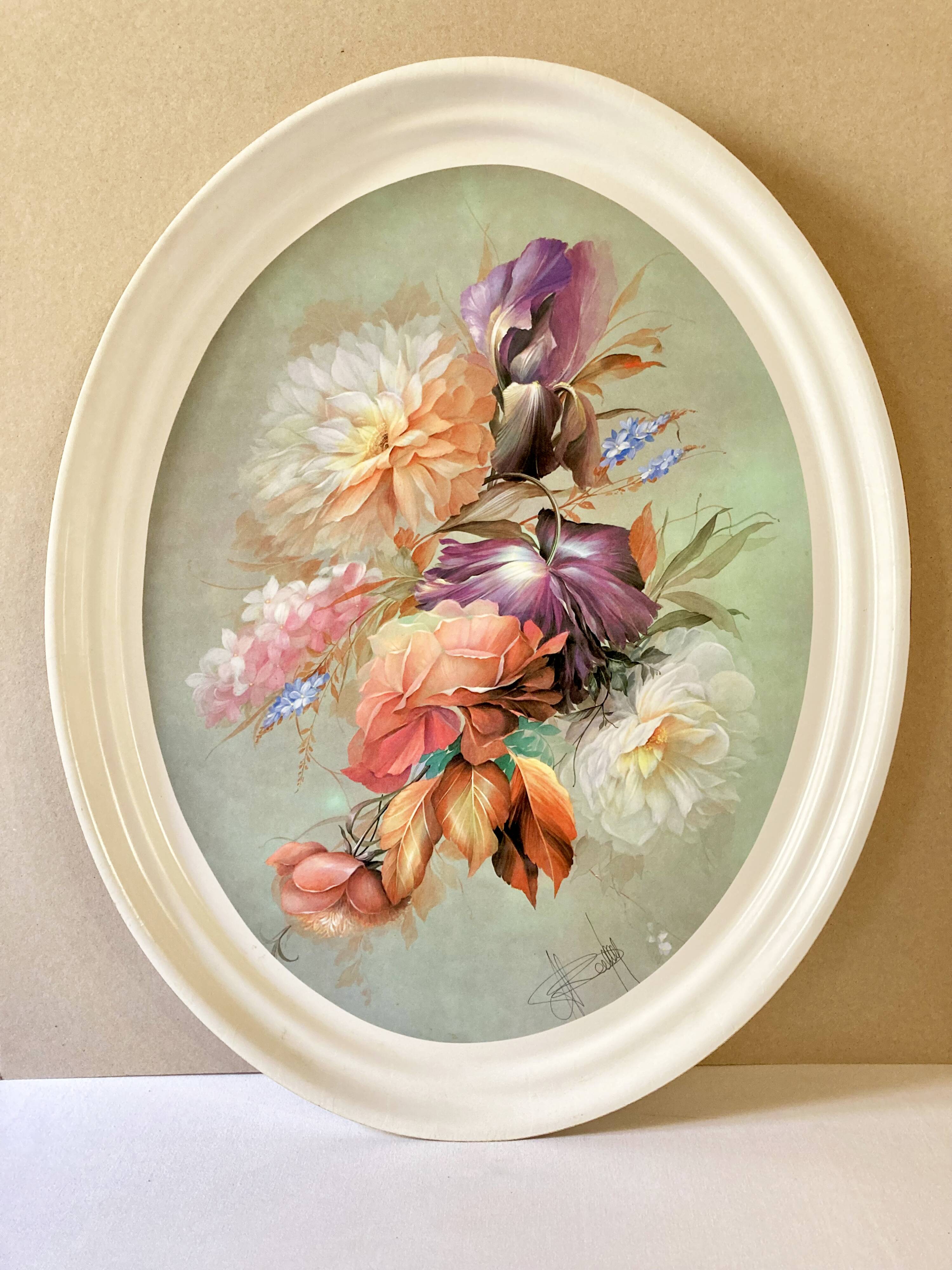 Large oval serving tray with floral patterns Melform