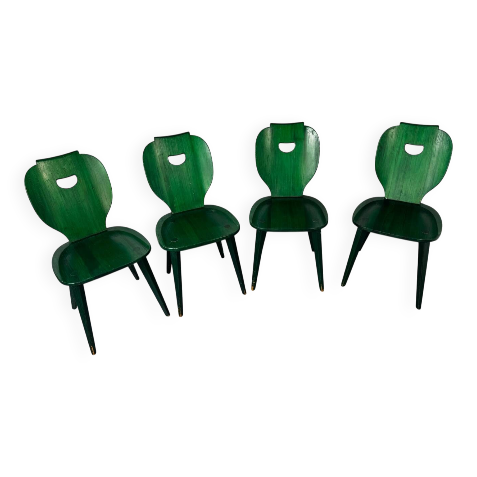 Set of 4 Swedish green pine designer chairs from Svensk Fur, 1950s of