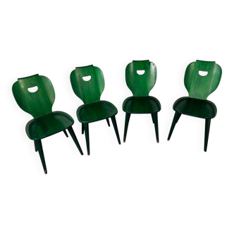 Set of 4 Swedish green pine designer chairs from Svensk Fur, 1950s of