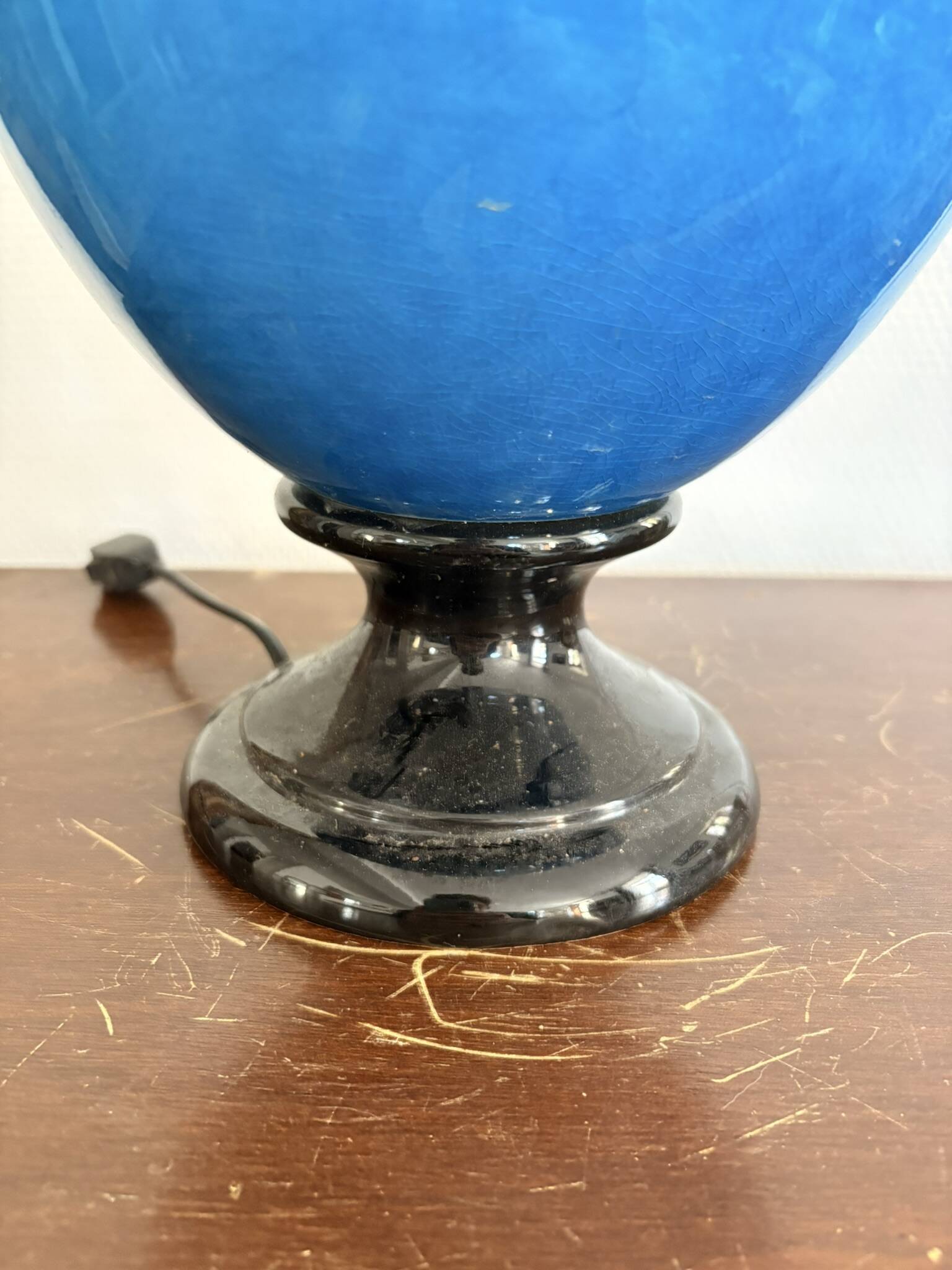 Antique Blue Glazed Ceramic Baluster Lamp Italy