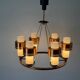 Large ceiling light with 6 arms in copper metal and glass, 1960s, Germany