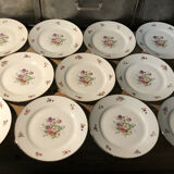 Set of 12 dessert plate in Limoges porcelain PCL with floral decoration