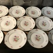 Set of 12 dessert plate in Limoges porcelain PCL with floral decoration