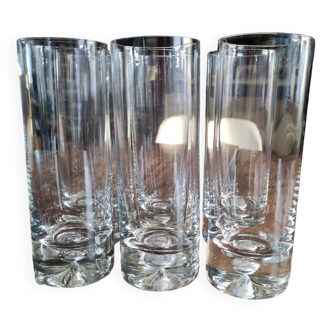 Set of 6 Long Drink glasses in crystalline thick base with air bubble
