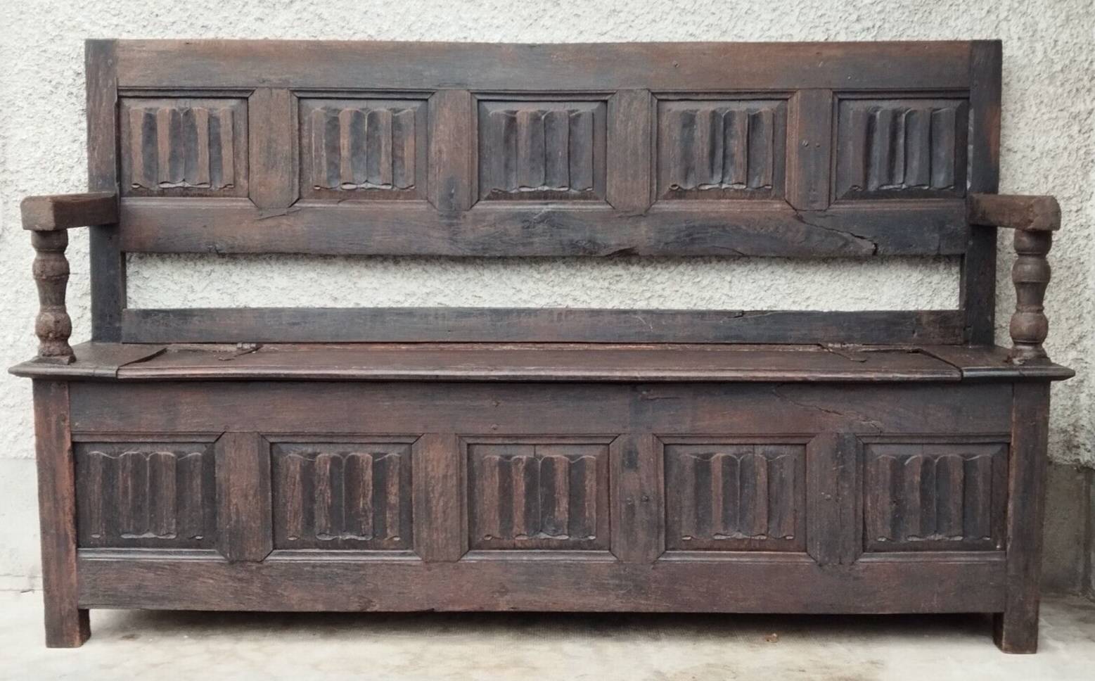Gothic oak chest bench
