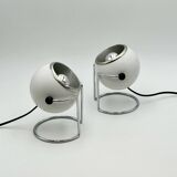 Pair of Rare Targetti Eyeball Lamps in White and Chrome, Italy, 1970s