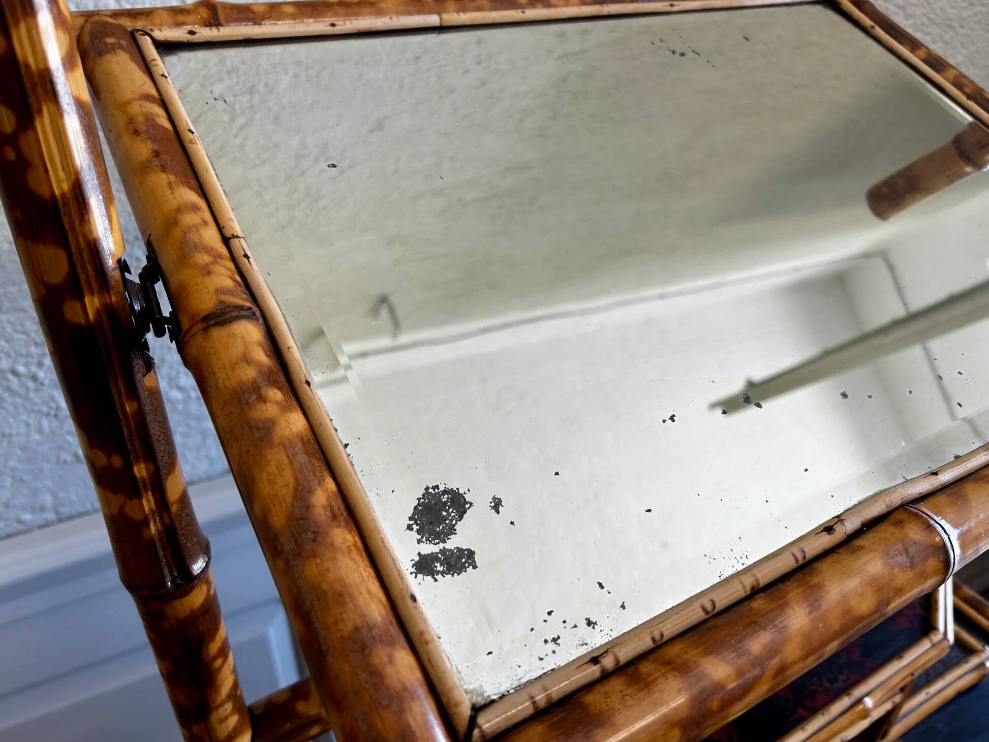 Victorian tiger bamboo, cane & chinoiserie dressing table with drawers, England 1880s, aesthetic movement