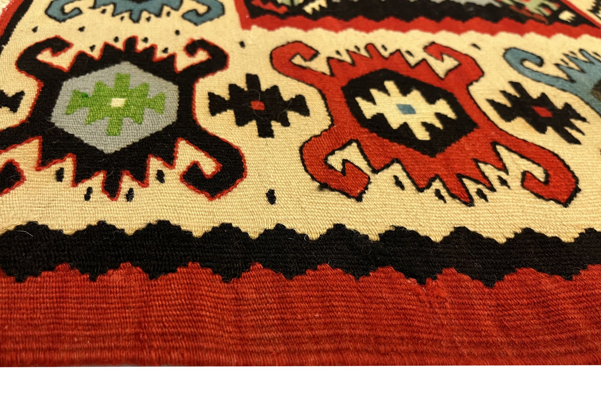 Handmade vintage runner rug red wool turkish area rug - 81x200cm