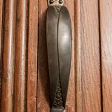 Old solid wood wardrobe with three vintage mirror doors