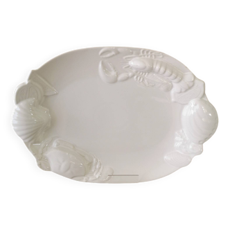 Plat à crustacés en barbotine blanche