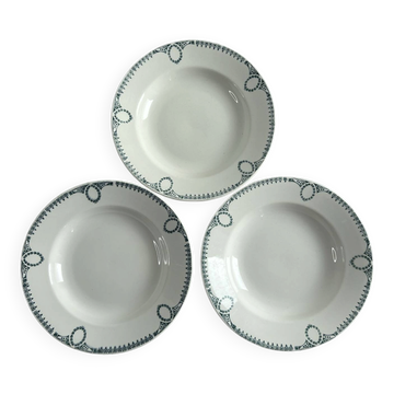 Set of 3 St Amand deep plates with green crown decoration.