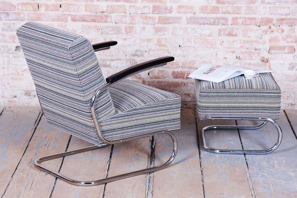 Set of Czech Bauhaus Armchair and Ottoman attributed to W. Gispen for Mücke-Melder, 1930s, Set of 2