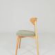 Set of 6 modern dining chairs, sage fabric and natural beech wood.