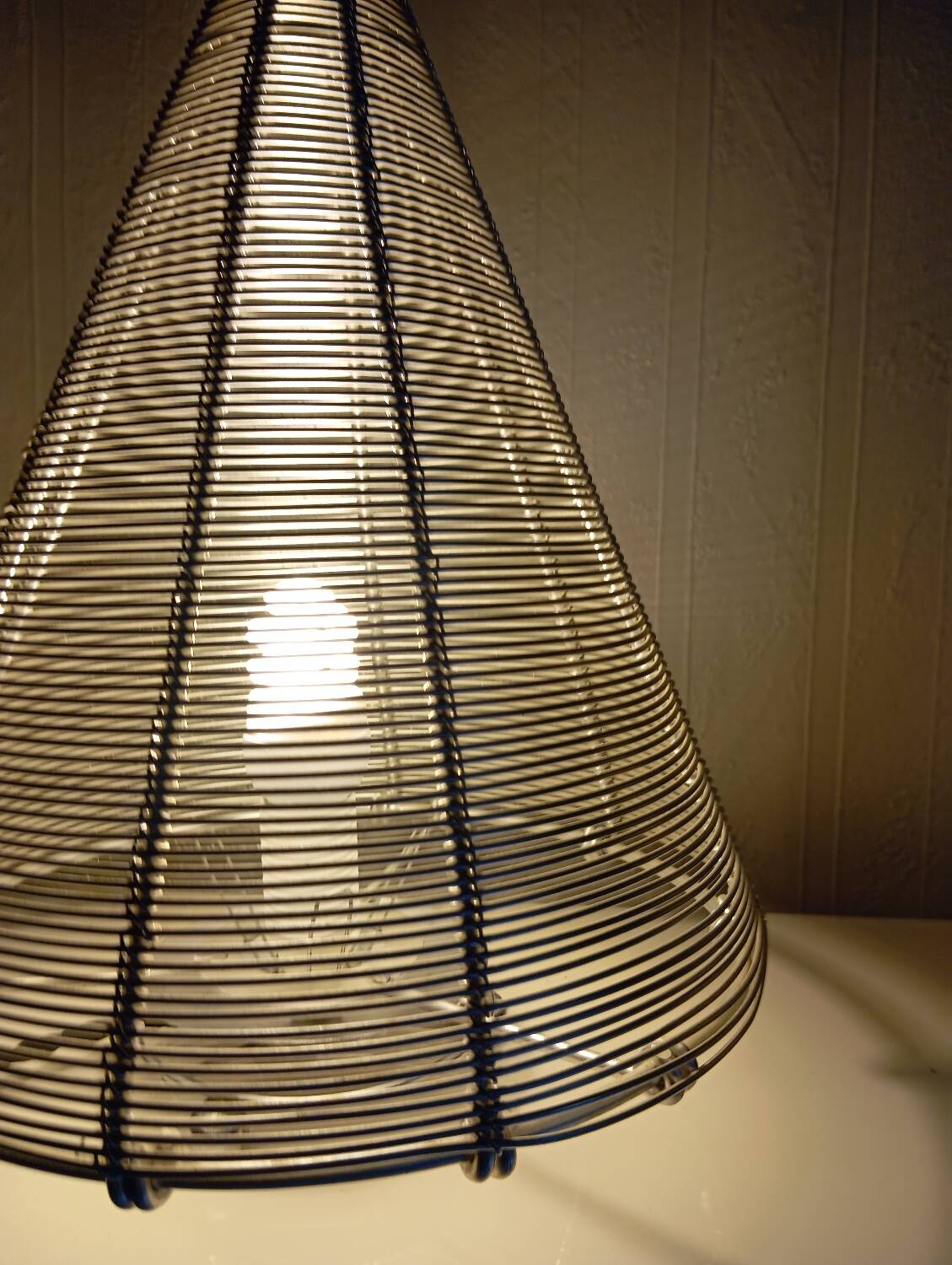 Conical stainless steel wire table lamp, vintage 80's