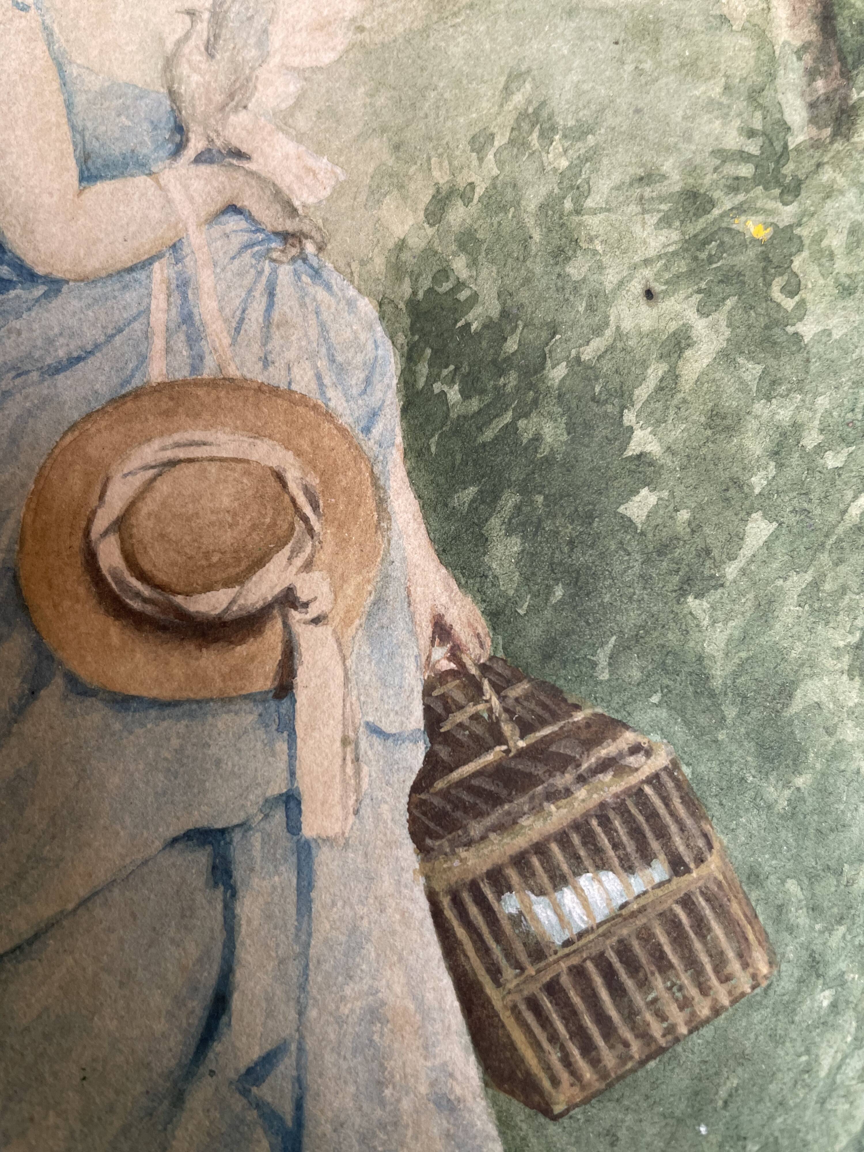 Young girl with doves painting 1860