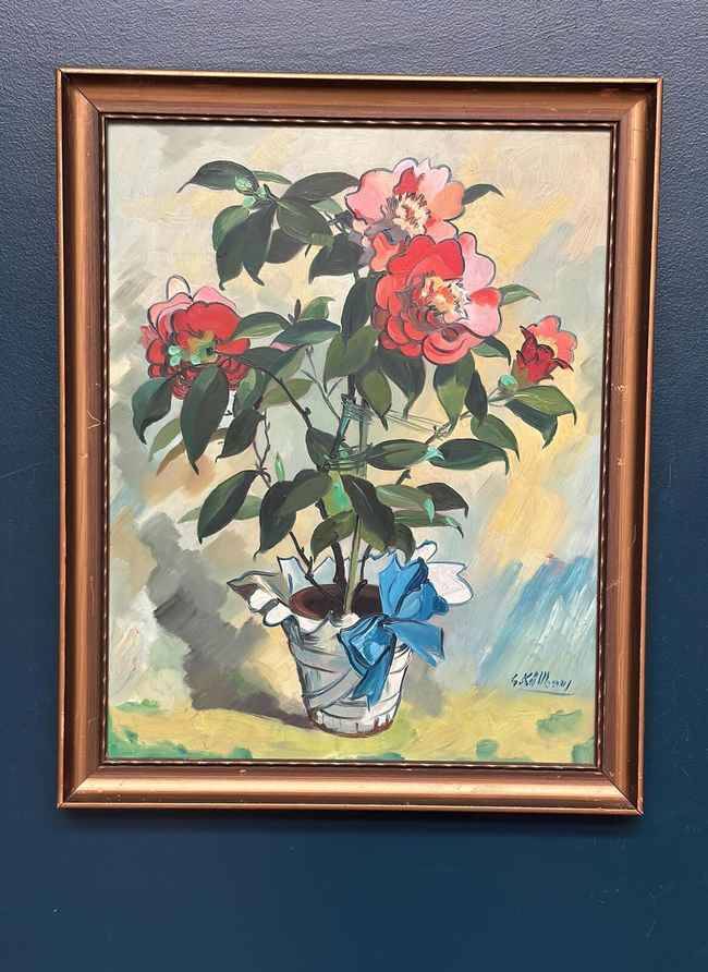 Swedish Oil on Panel – "Flower Motif in Pot” by G. Källbom