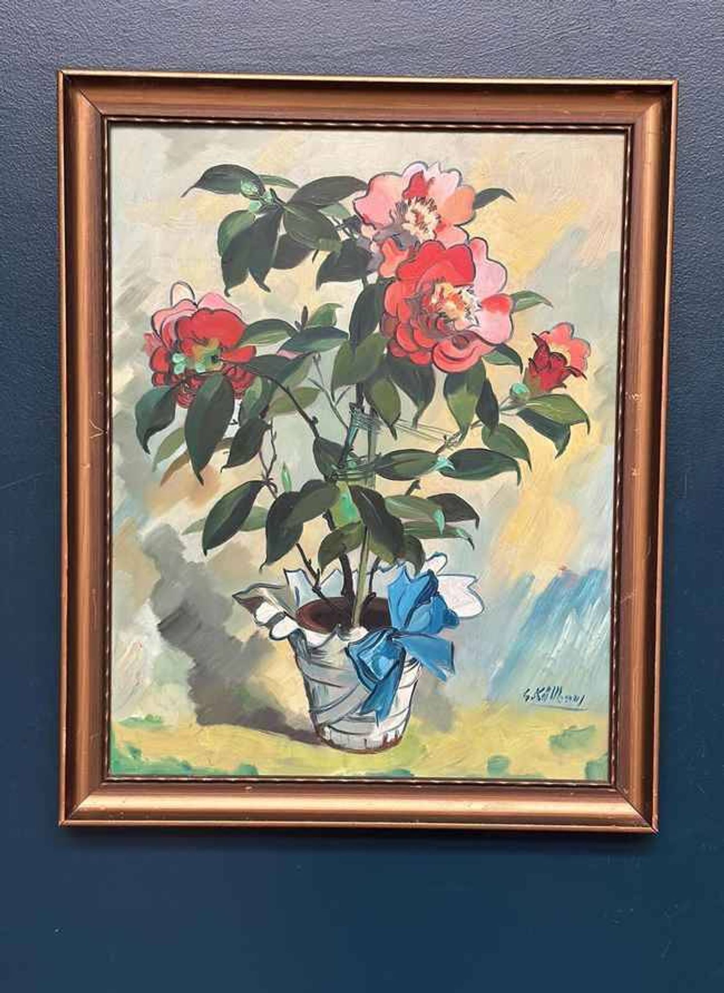 Swedish Oil on Panel – "Flower Motif in Pot” by G. Källbom