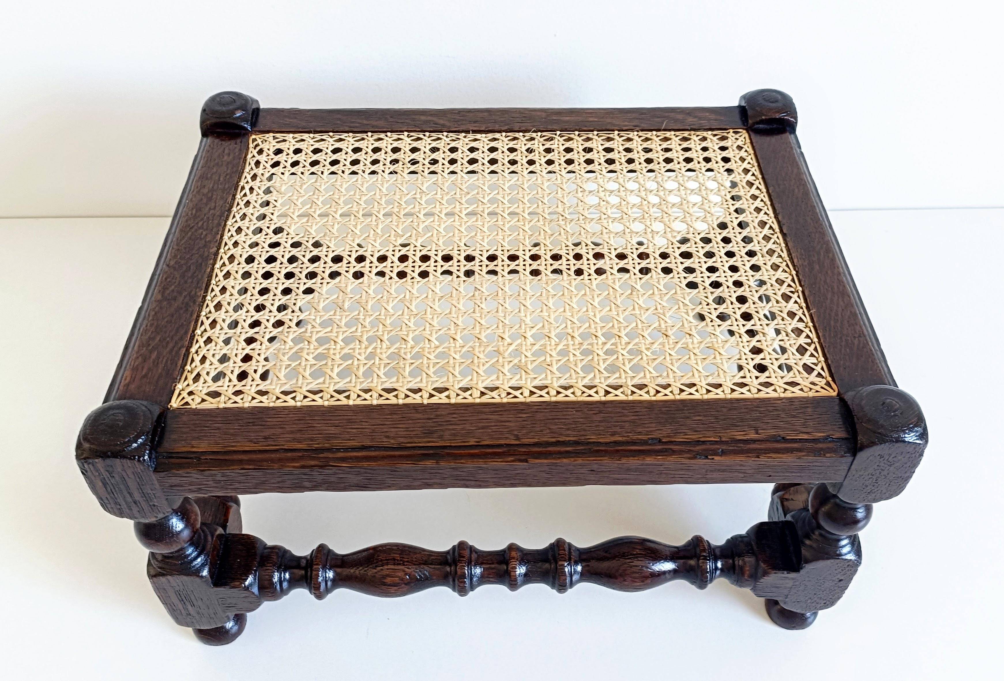 Antique Belle Epoque Oak Wood and Cane Footstool/ Occasional Table, late 19th-C