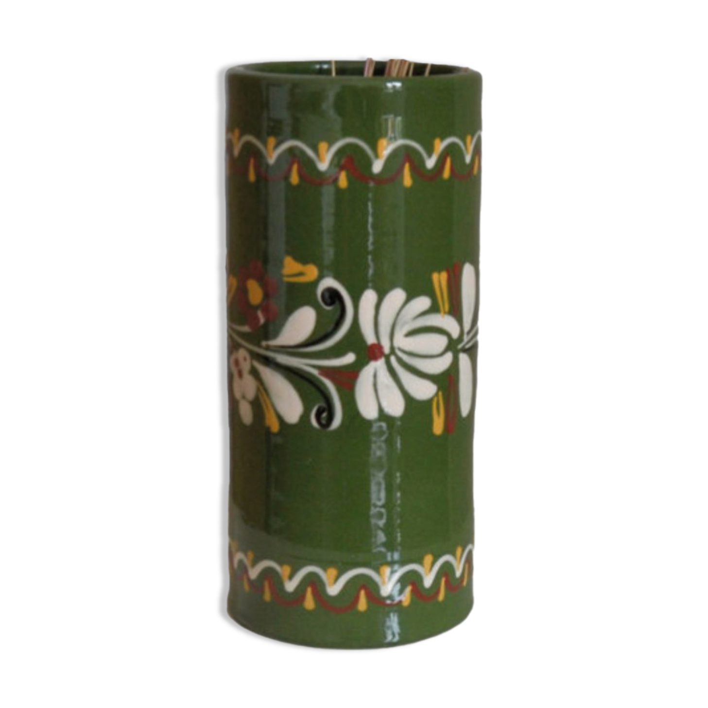 Vase à motifs fleuris vert vintage