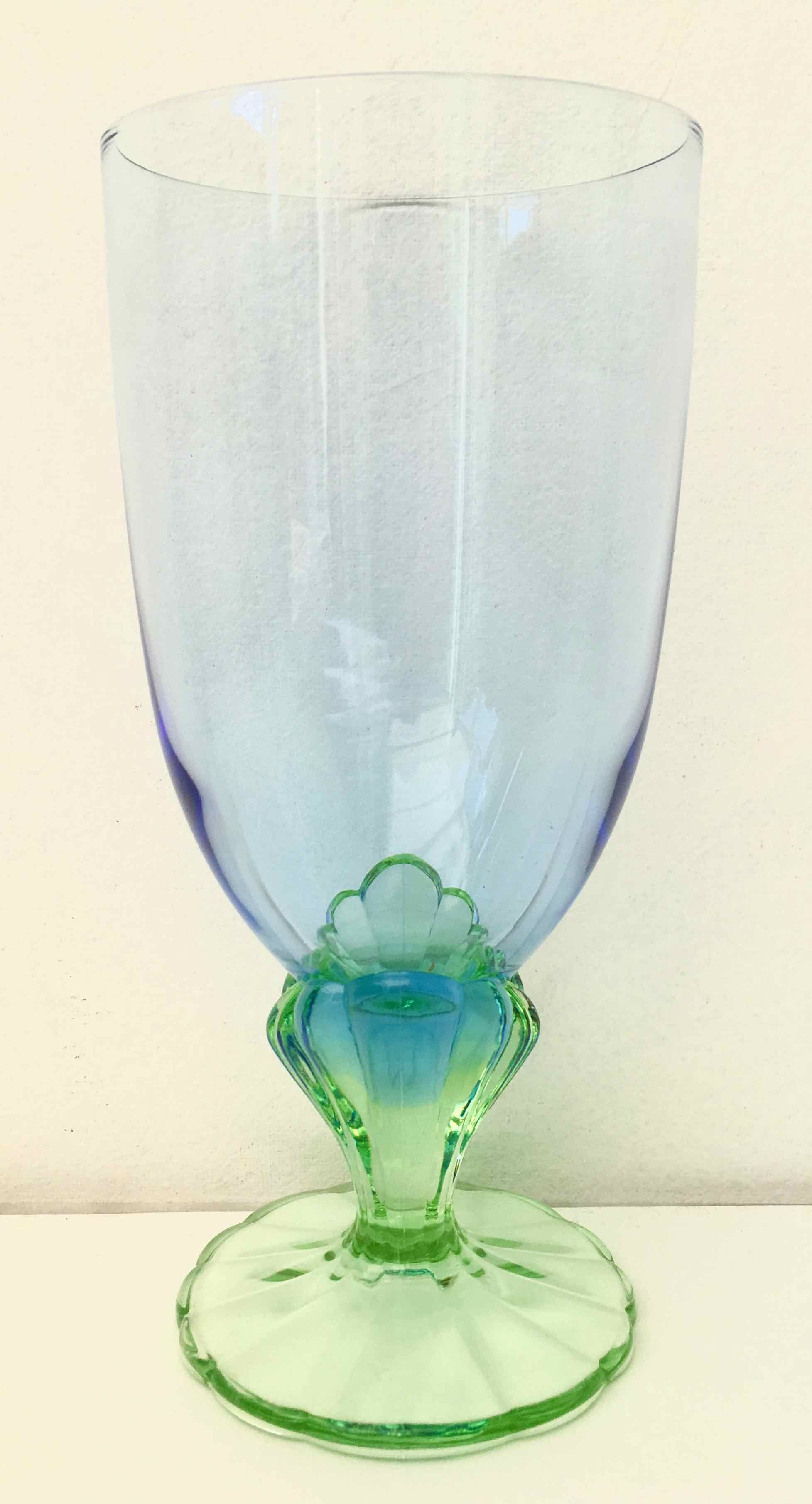 Blue green blown glass vase
