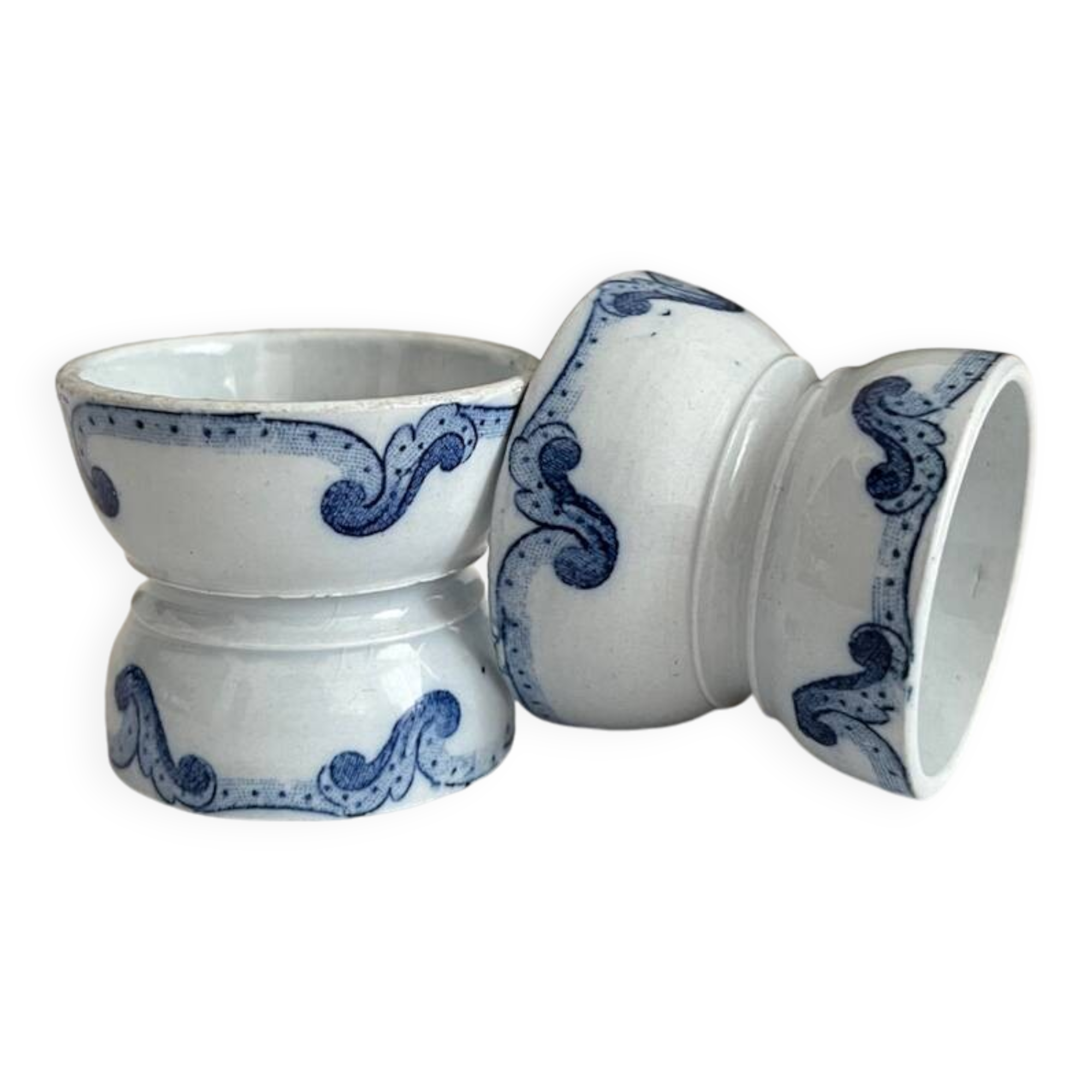 2 old diabolo egg cups, iron earth “Dutch” Creil and Montereau