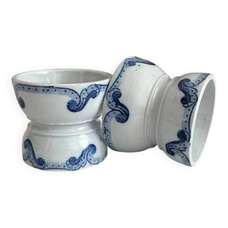 2 old diabolo egg cups, iron earth “Dutch” Creil and Montereau