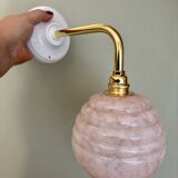 Vintage angled globe wall light in pink Clichy glass
