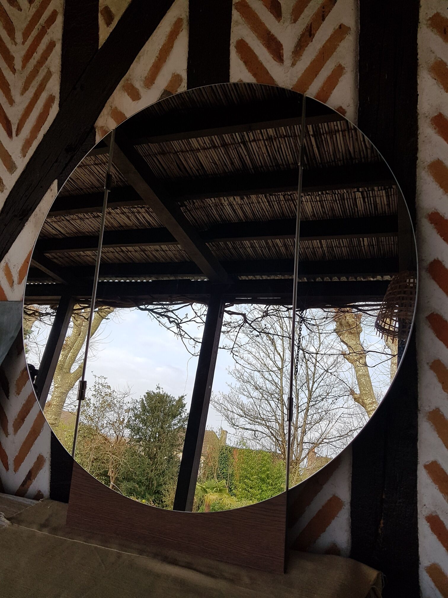 Miroir rond vintage 1970 grand 105cm