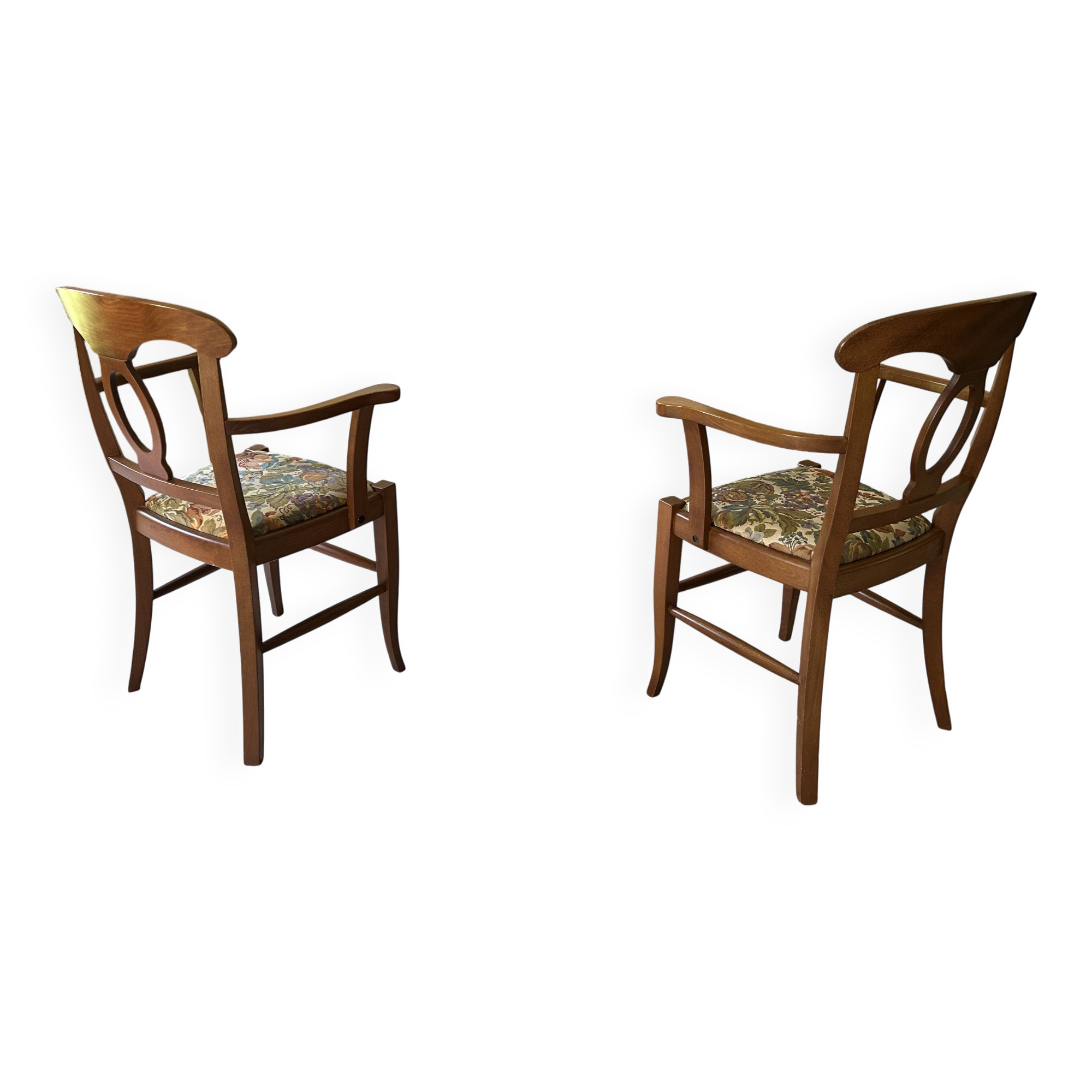 Pair of bridge armchairs in solid cherry wood