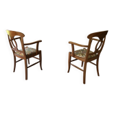 Pair of bridge armchairs in solid cherry wood
