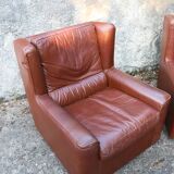 Pair of armchairs with very soft leather ears 80s