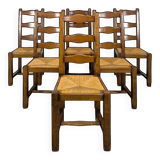 Set of 6 rustic oak straw chairs