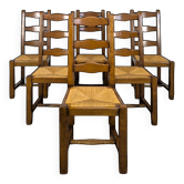 Série de 6 chaises paillées rustiques en chêne