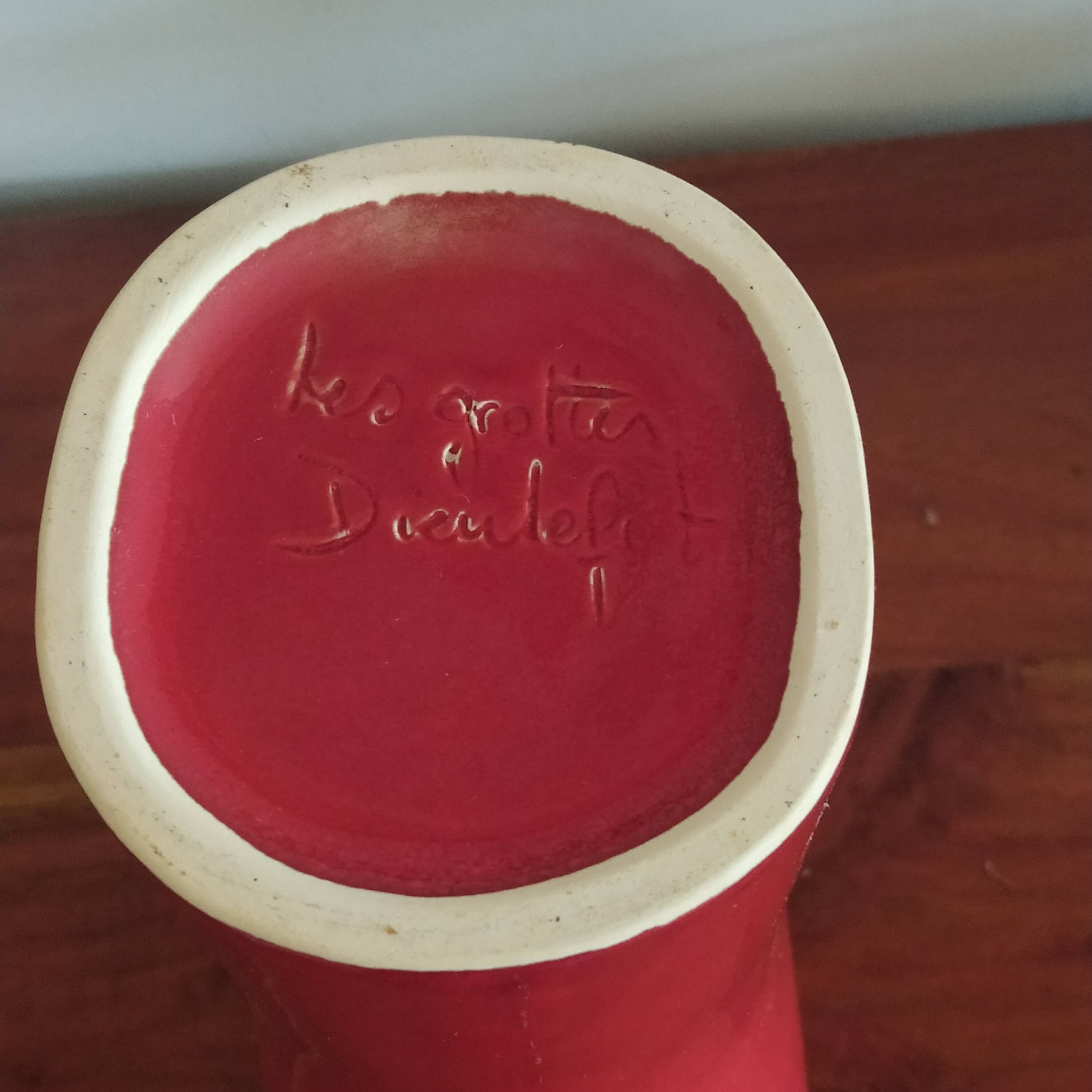 red ceramic designer vase by Les Grottes de Dieulefit