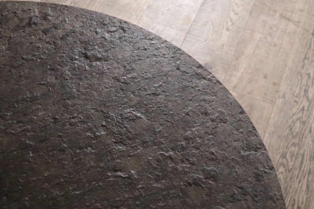 Peter Draenert studios coffee table in fossil stone and oak, Germany 1970s