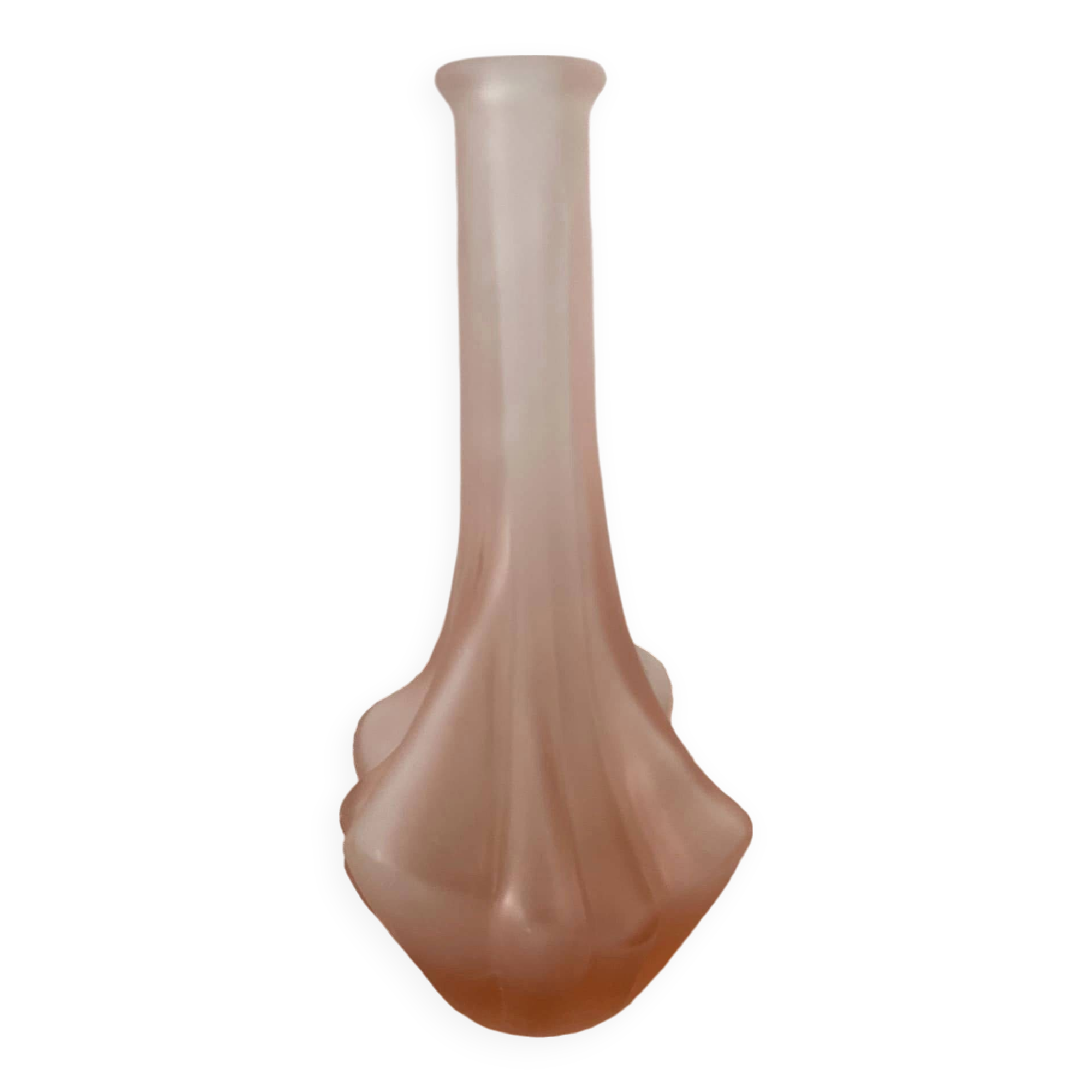 Satin pink glass vase with irregular shapes