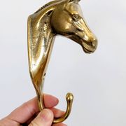 Set of 3 brass wall hooks horse head vintage coat hangers