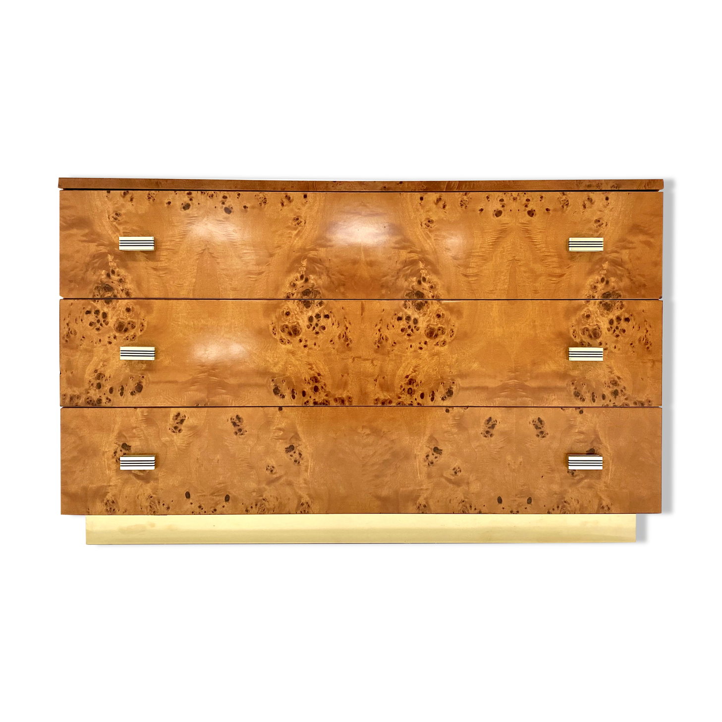 Chest of drawers in elm magnifying glass and brass 1970s