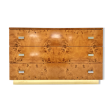 Chest of drawers in elm magnifying glass and brass 1970s