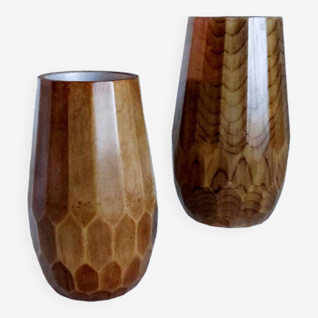 Pair of vintage wooden vases