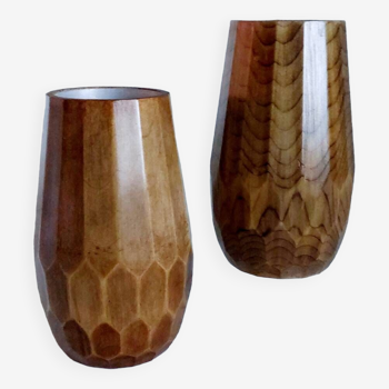 Paire de vase en bois vintage