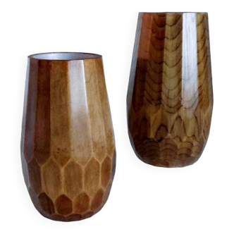 Pair of vintage wooden vases